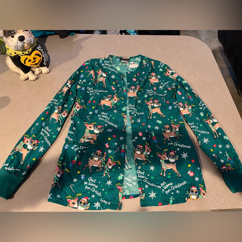 Cherokee Christmas Scrub Jacket